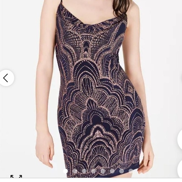 Jump' Glitter Bodycon dress -print Women Junior Party stretch mini blue M - Picture 5 of 9